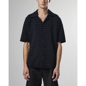 NN07 Shirt Mens Medium Navy Black Chevron Wave Button Up Bowling JULIO KNIT $365